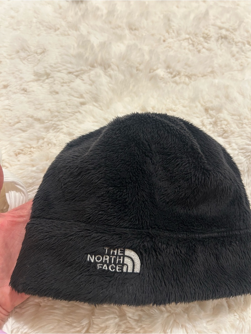 The North Face Black Plush Logo Beanie
